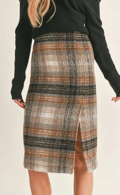 Sage The Label Della Plaid Midi Skirt In Charcoal Multi In Silver