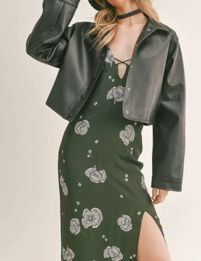 Sage The Label Evolving Crop Faux Leather Jacket In Black In Green