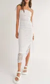 SAGE THE LABEL FRESH AIR RUCHED MIDI DRESS IN WHITE