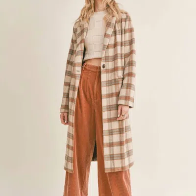 Sage The Label Nature Lover Plaid Coat In Taupe Brown