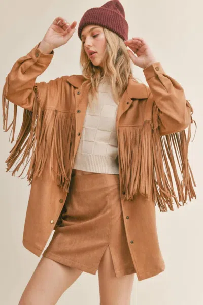 Sage The Label She's Magic Suede Fringe Shacket In Brown