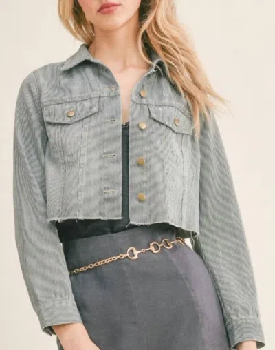 Sage The Label Stripe Crop Denim Jacket In Blue In Grey