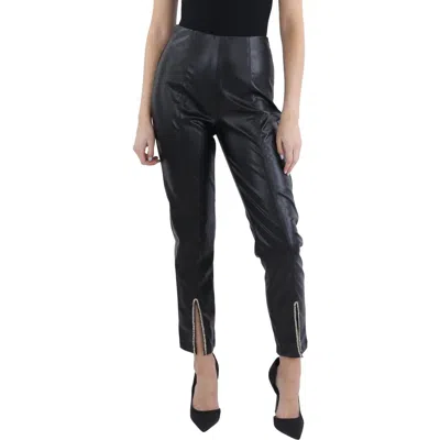 Sage The Label Womens High Rise Faux Leather Ankle Pants In Black