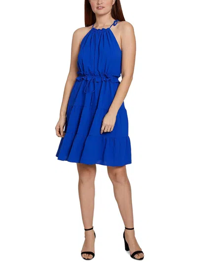 Sage Womens Halter Tiered Shift Dress In Blue