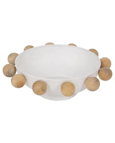Sagebrook Home 13in Bowl With Large Wooden Knobs In White