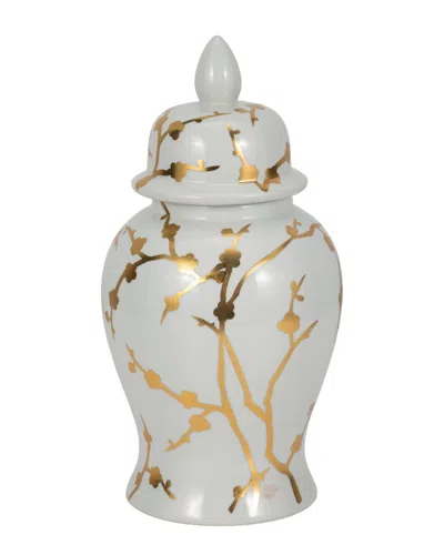 Sagebrook Home 14in Cherry Blossom Temple Jar In White