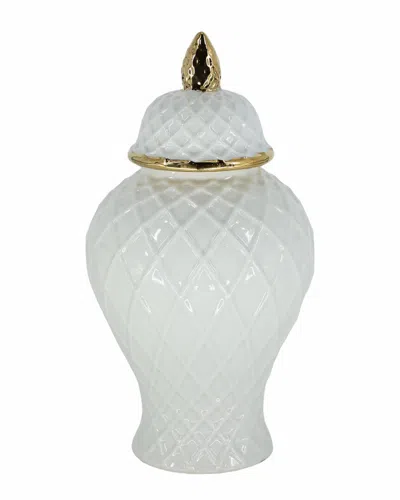 Sagebrook Home 14in Rope Temple Jar In White