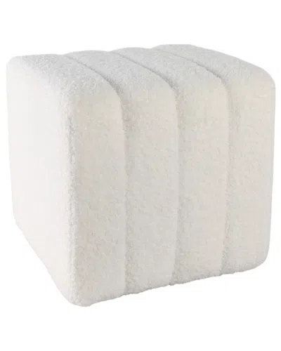 Sagebrook Home 16in Ridged Square Boucle Ottoman In White