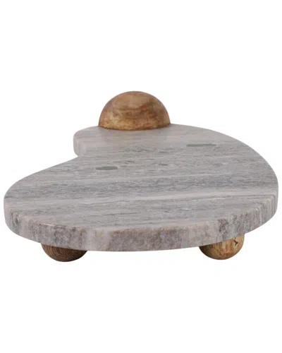 Sagebrook Home 17x8in Curvy Marble Tray On Wood Ball Feet In Gray