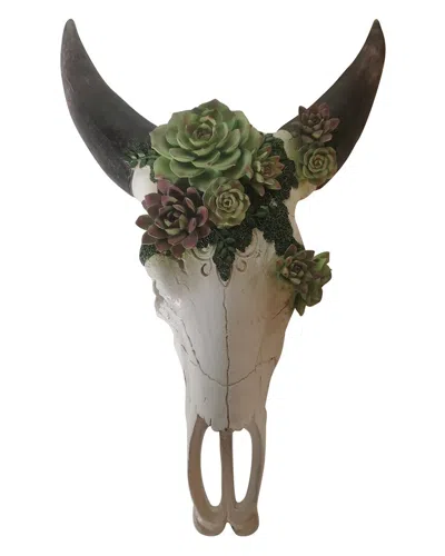 Sagebrook Home 18in Bull Skull With Succulents Wall Hanging In Multicolor