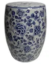Sagebrook Home 18in Hydrangea Chinoiserie Stool