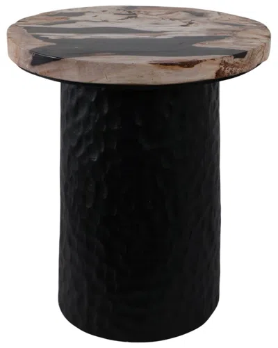 Sagebrook Home 18in Petrified Wood Top Accent Table With Dimple Base In Black