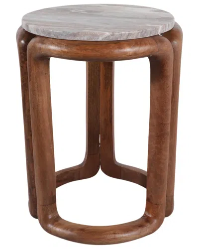 Sagebrook Home 18x14 Mrble Top Inlay Wood Accent Table,ivry/brwn In Brown