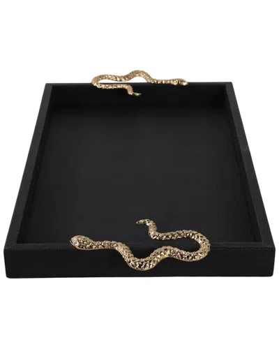 Sagebrook Home 19x12 Faux Leather Snake Tray In Black