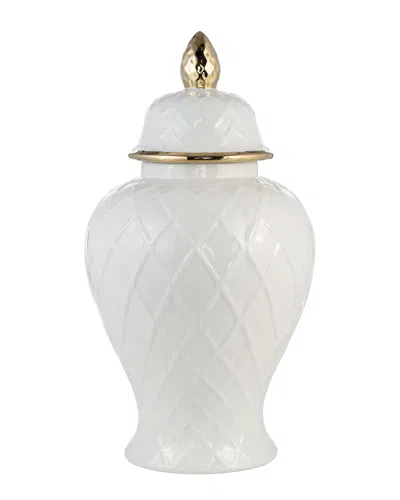 Sagebrook Home 20in Rope Temple Jar In White
