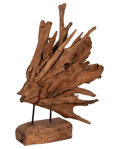 Sagebrook Home 31in Teak Fish On Stand In Brown