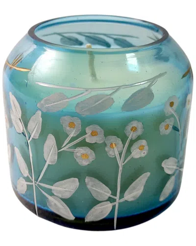 Sagebrook Home 4in 12oz Jasmine Floral Pattern Candle In Blue