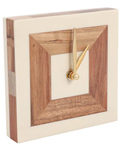 Sagebrook Home 5 Square Resin Clock With Wood Inlay In Brown
