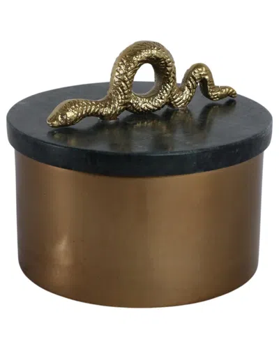 SAGEBROOK HOME SAGEBROOK HOME 5X5IN ROUND MARBLE & METAL BOX WITH SNAKE