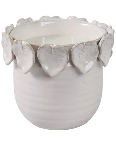 Sagebrook Home 6in 17oz Wood Sage& Sea Salt Applique Candle In White