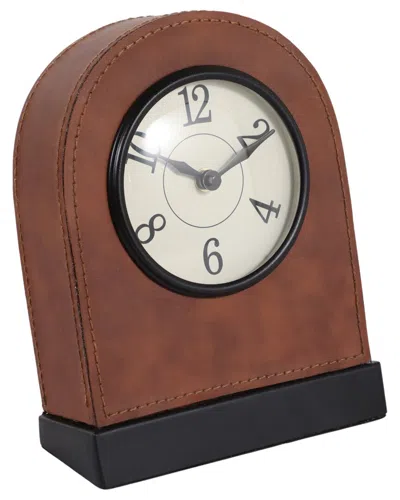 Sagebrook Home 8x6 Faux Leather Arched Table Clock, Brown