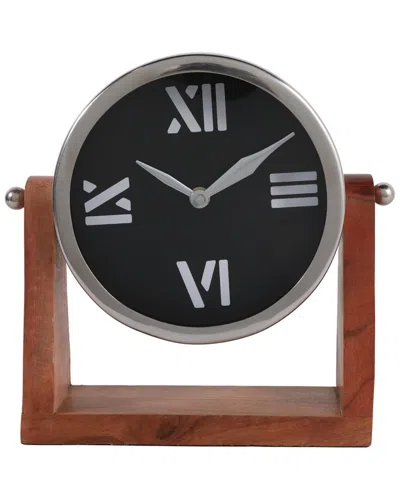 Sagebrook Home 9x8in Clock On Wood Base In Multi