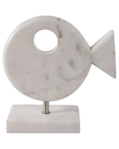 Sagebrook Home 9x9 Marble Fish On Stand In White