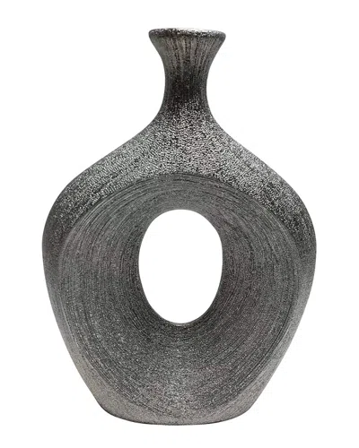 Sagebrook Home Beaded Oval Vase In Silver
