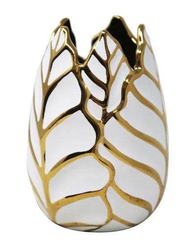 Sagebrook Home Ceramic 7.75in Leaf Vase In Gold