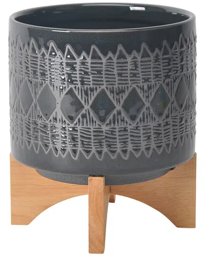 Sagebrook Home Ceramic Aztec Planter In Black