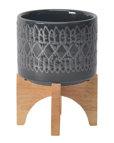 Sagebrook Home Ceramic Aztec Planter In Black