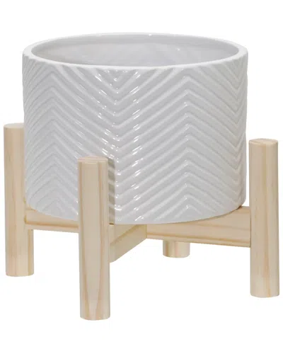Sagebrook Home Ceramic Chevron Planter In White
