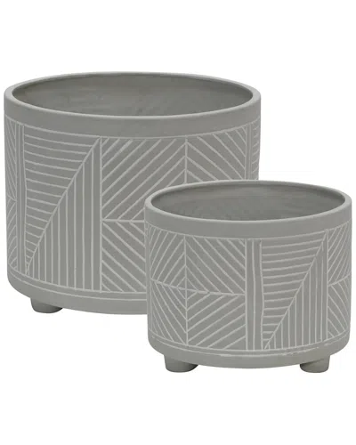 Sagebrook Home Ceramic Diamond Footed Planter Set In Gray