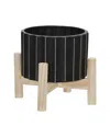 Sagebrook Home Ceramic Fluted Planter In Black