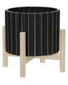 Sagebrook Home Ceramic Fluted Planter In Black