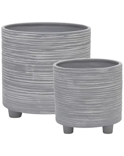 Sagebrook Home Ceramic Footed Planter Set In Ivory
