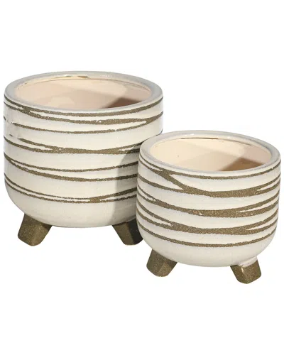 Sagebrook Home Ceramic Footed Planter Set In White