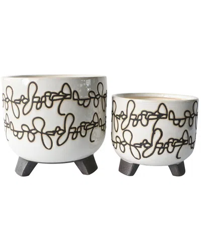 SAGEBROOK HOME SAGEBROOK HOME CERAMIC  INDOOR/OUTDOOR SCRIBBLED FOOTED PLANTER