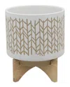 Sagebrook Home Chevron Planter With Wood Stand In Ivory