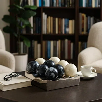 Sagebrook Home Decorative Marble Tic-tac-toe Set For Living Rooms -  Classic Game For Coffee Table Decor, Entryway  In Multi