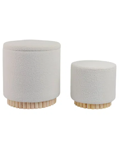 Sagebrook Home Fluted Set Of 2 Boucle Ottomans In White