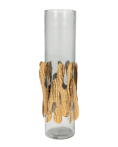 Sagebrook Home Glass 20in Candle Holder With Metal Detail In Gold