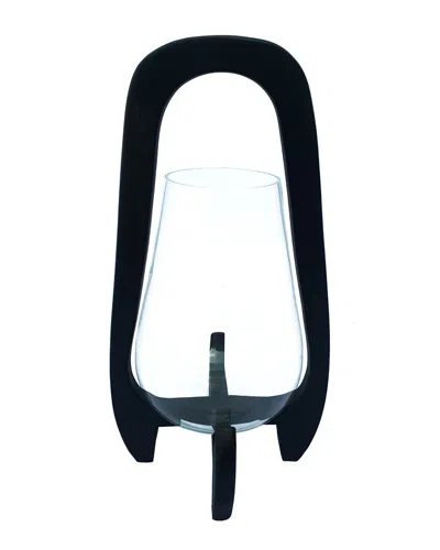 Sagebrook Home Glass Lantern With Wood Handle In Black