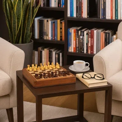 Sagebrook Home Magnetic Chess Set Classic Game With Wooden Drawer Storage - Tabletop Accent For Coffee Table, Home, In Brown