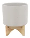 Sagebrook Home Planter With Wood Stand In Ivory