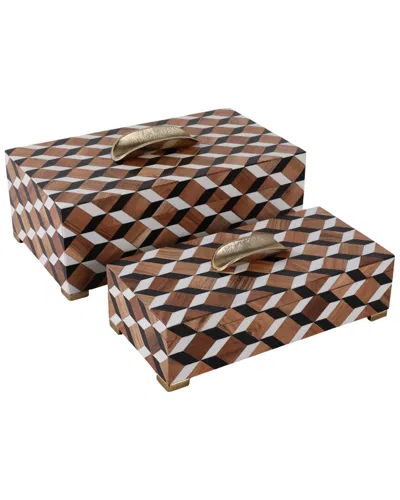 Sagebrook Home Set Of 2 1geo Print Footed Boxes In Brown
