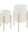 Sagebrook Home Set Of 2 Aztec Planters On Metal Stands In White