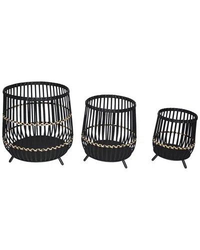 Sagebrook Home Set Of 2 Bamboo Footed Planters In Black