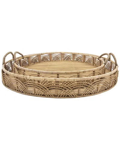 Sagebrook Home Set Of 2 Bamboo Round Trays In Brown