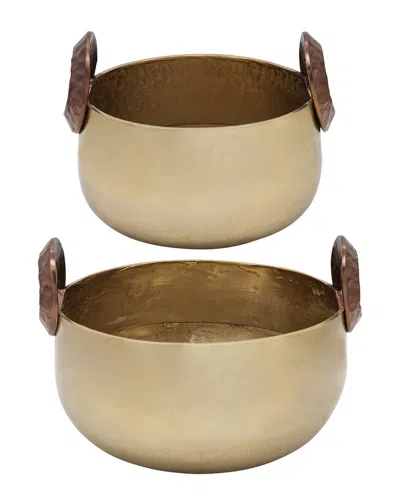 Sagebrook Home Set Of 2 Bowls With Handles In Gold